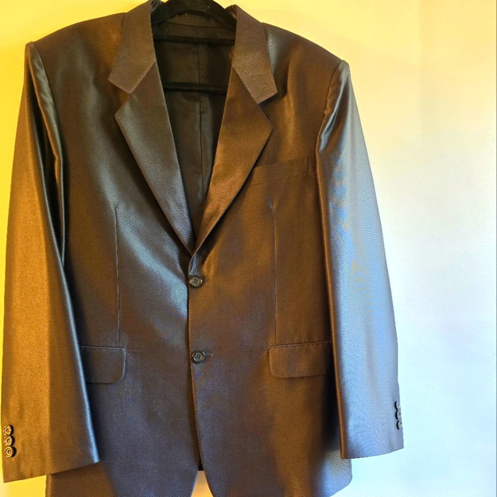 BLAZER GREY SHINY TEXTURE MEN'S SINGLE BREASTED DOUBLE VENTS USA
